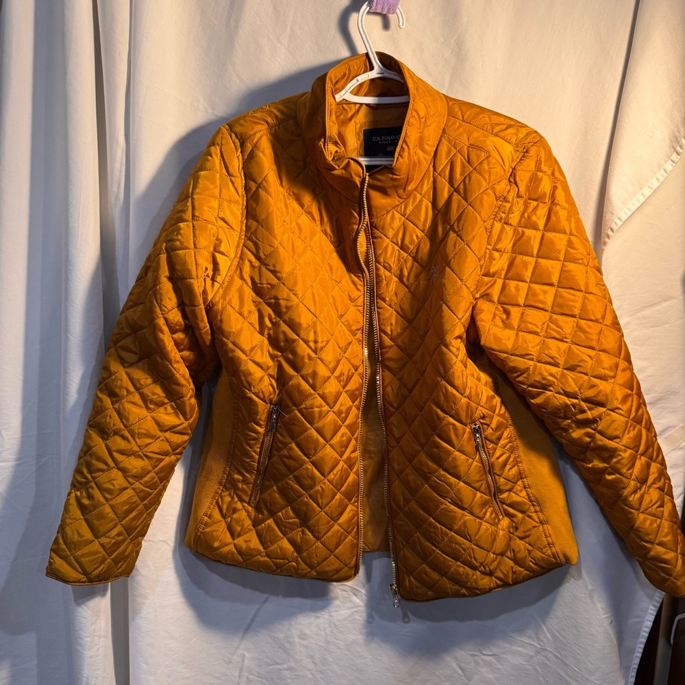 U.S. Polo Assn. Yellow Puffer Jacket Quilted Stand-Up Collar